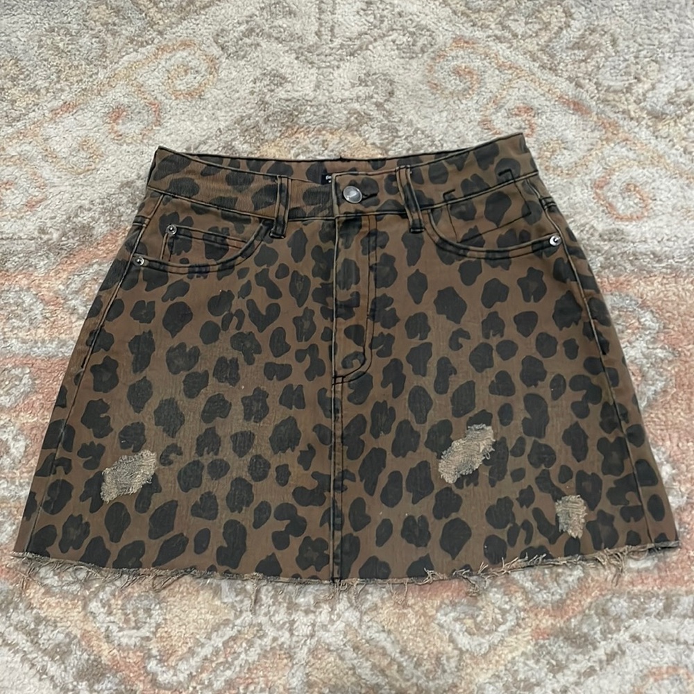 Bershka Leopard Jean Skirt Size 4